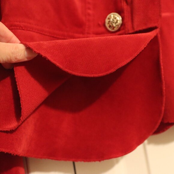 Cass Vibrant Red Velvet Jacket Size Petite Large Hook & Eye Front Closure - Picture 8 of 16